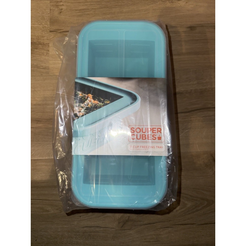 SOUPER CUBES  2 Cup Silicone Freezer Trays With Lid Aqua Blue Pack of 2
